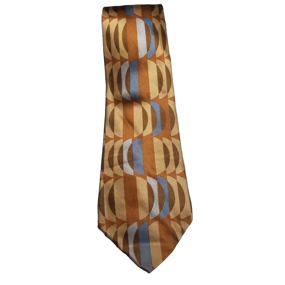Murano Italia Silk Geometric Brown/Rust/Tan/Light‎ Blue Tie Made in USA
